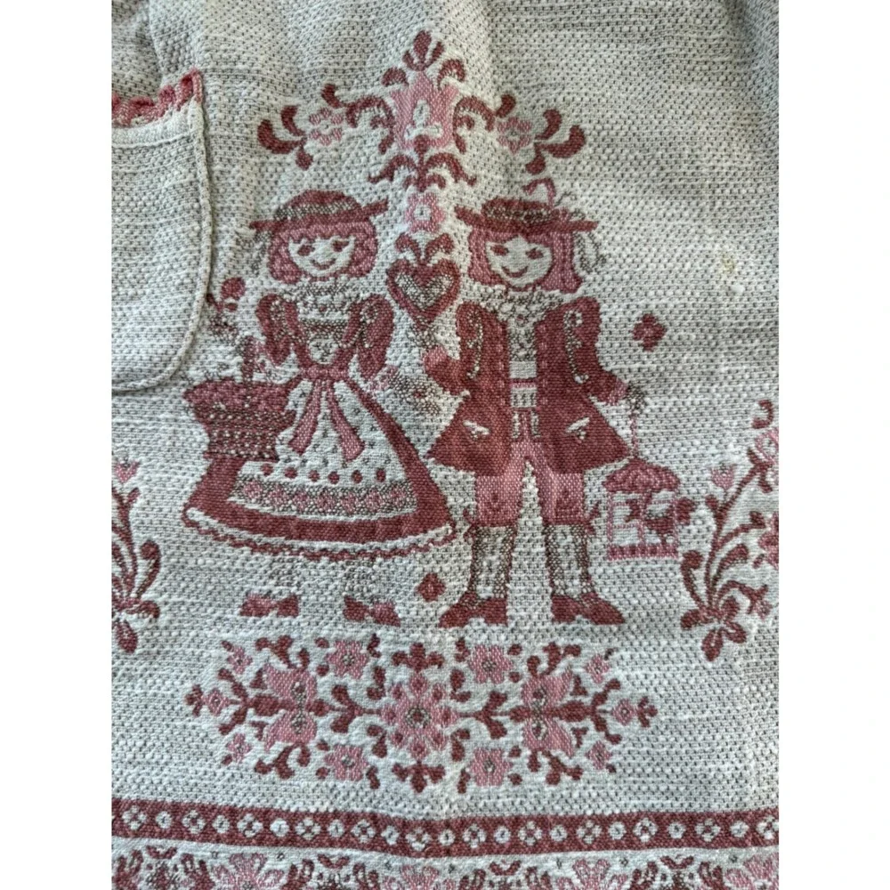 Vintage Kolf Austria Apron Linen Cotton Crochet Trim One Size Pink White